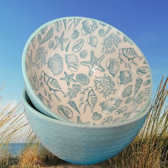 Light Blue Seashell Bowls 2pc Set NWT - Picture 2 of 8